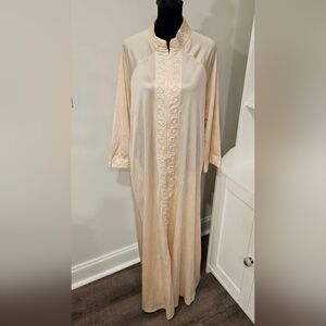 Vintage Gilead Long Light Peach Nylon Embroidered Size Medium 3/4 Zip Front RARE